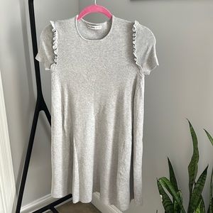 Zara Grey Ruffle Shoulder Sweater Shift Mini Dress Size Small